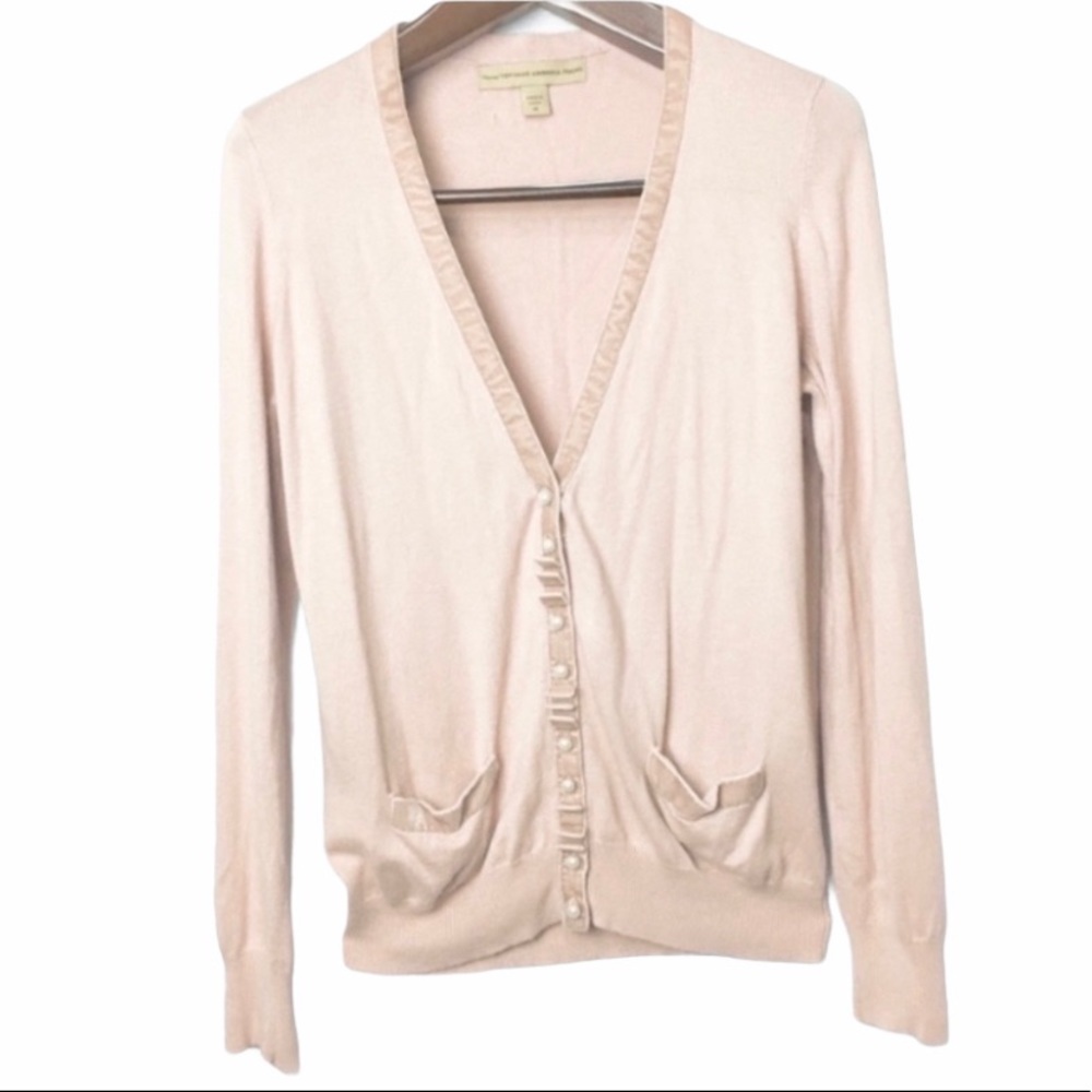 Vintage America Jeans• girly pink angora hair pearl buttoned cardigan sweater